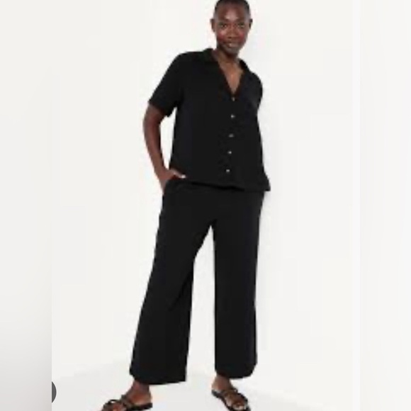 Old Navy Crinkle Gauze Beachy Black Jack High-Waist Wide Leg Ankle Pull-On Pants - Picture 1 of 4